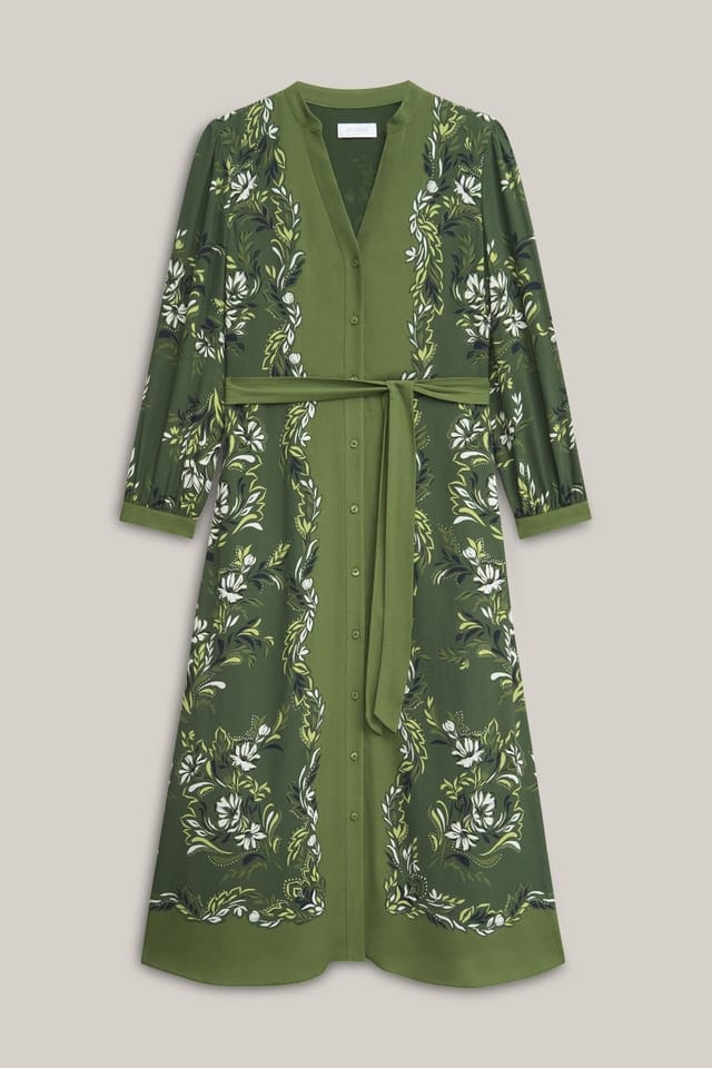 Hobbs London Hobbs London Women's Apolline Printed V-Neck Midi Shirt Dress in Dark Olive - 2
