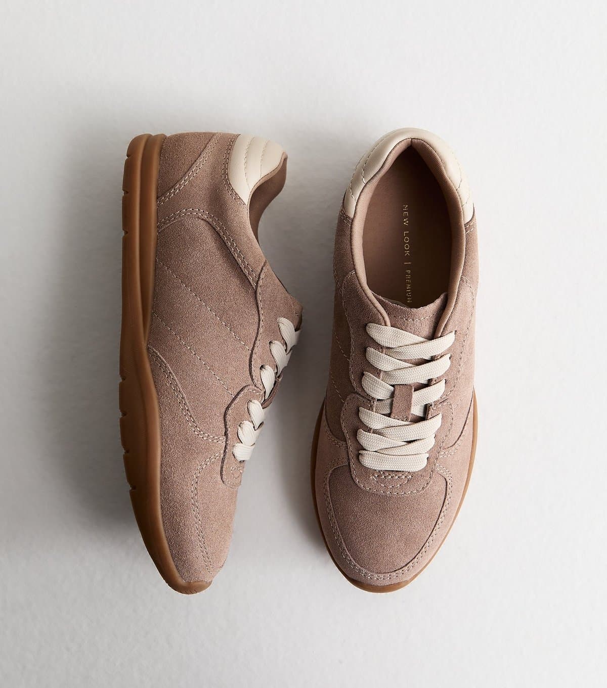 New Look Women's Premium Real Leather Mink Suede Lace Up Trainers New Look