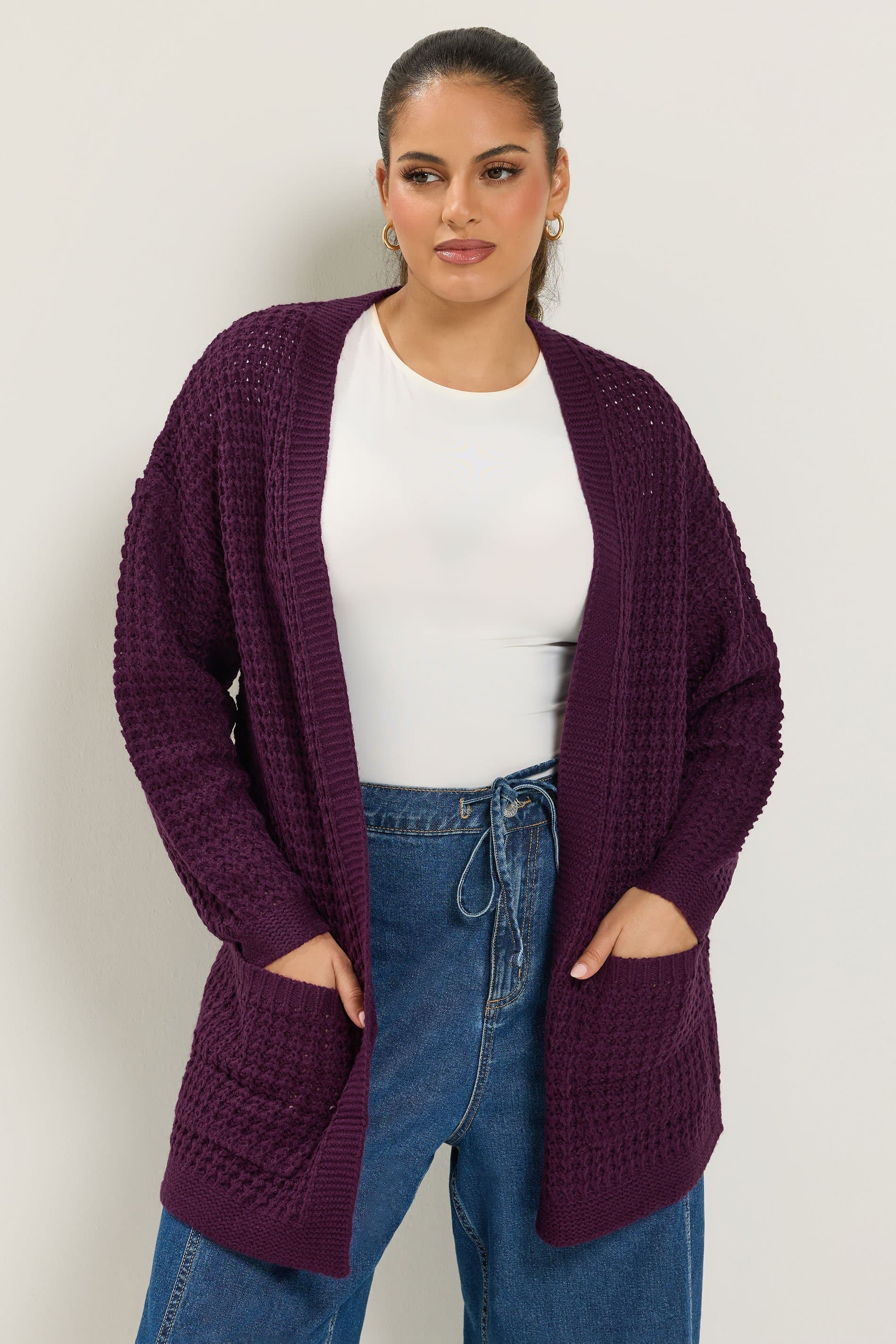 Yours Plus Size Purple Waffle Knit Cardigan