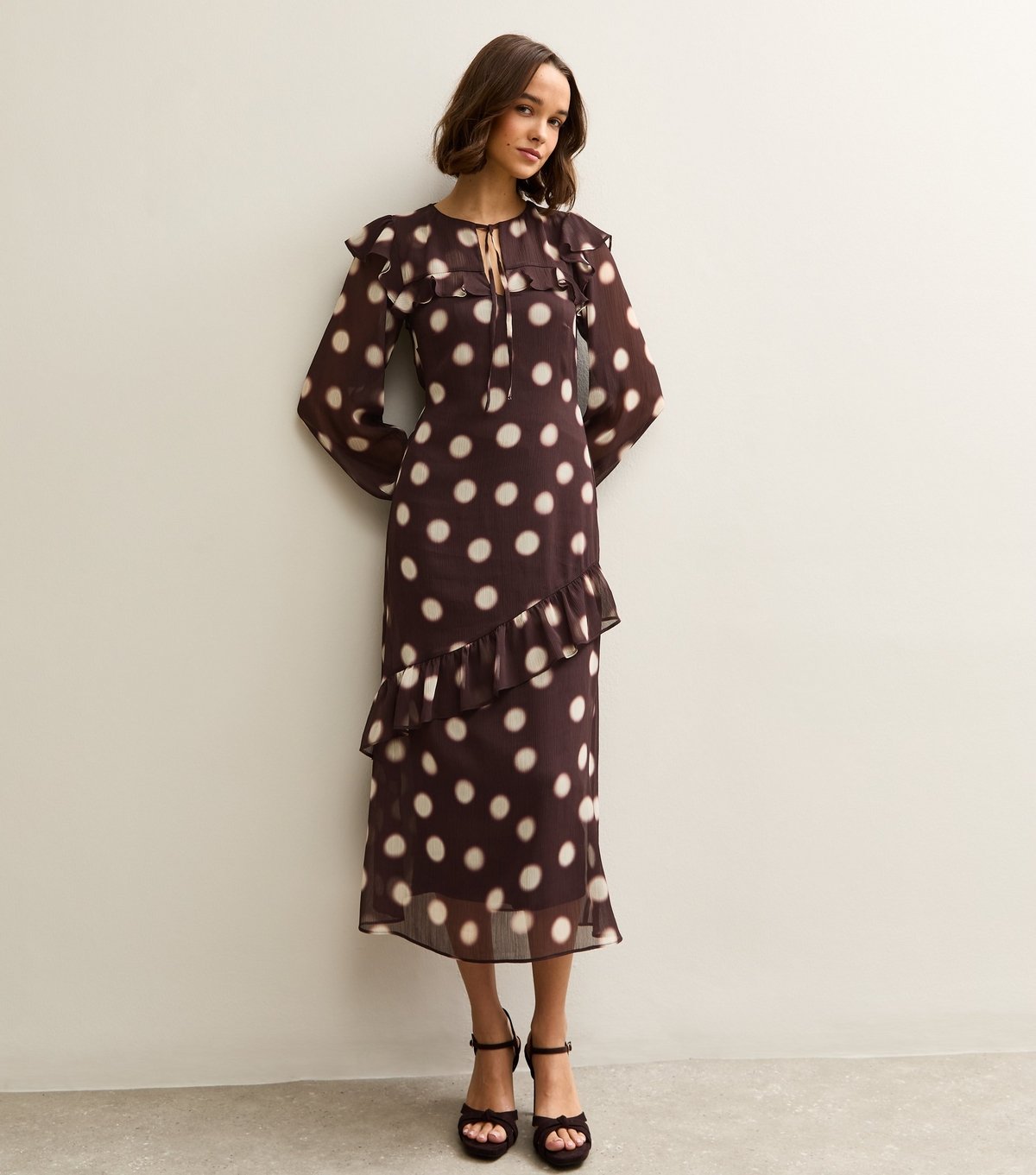 New Look Women's Brown Chiffon Blurred Polka Dot Midi Dress New Look - 2