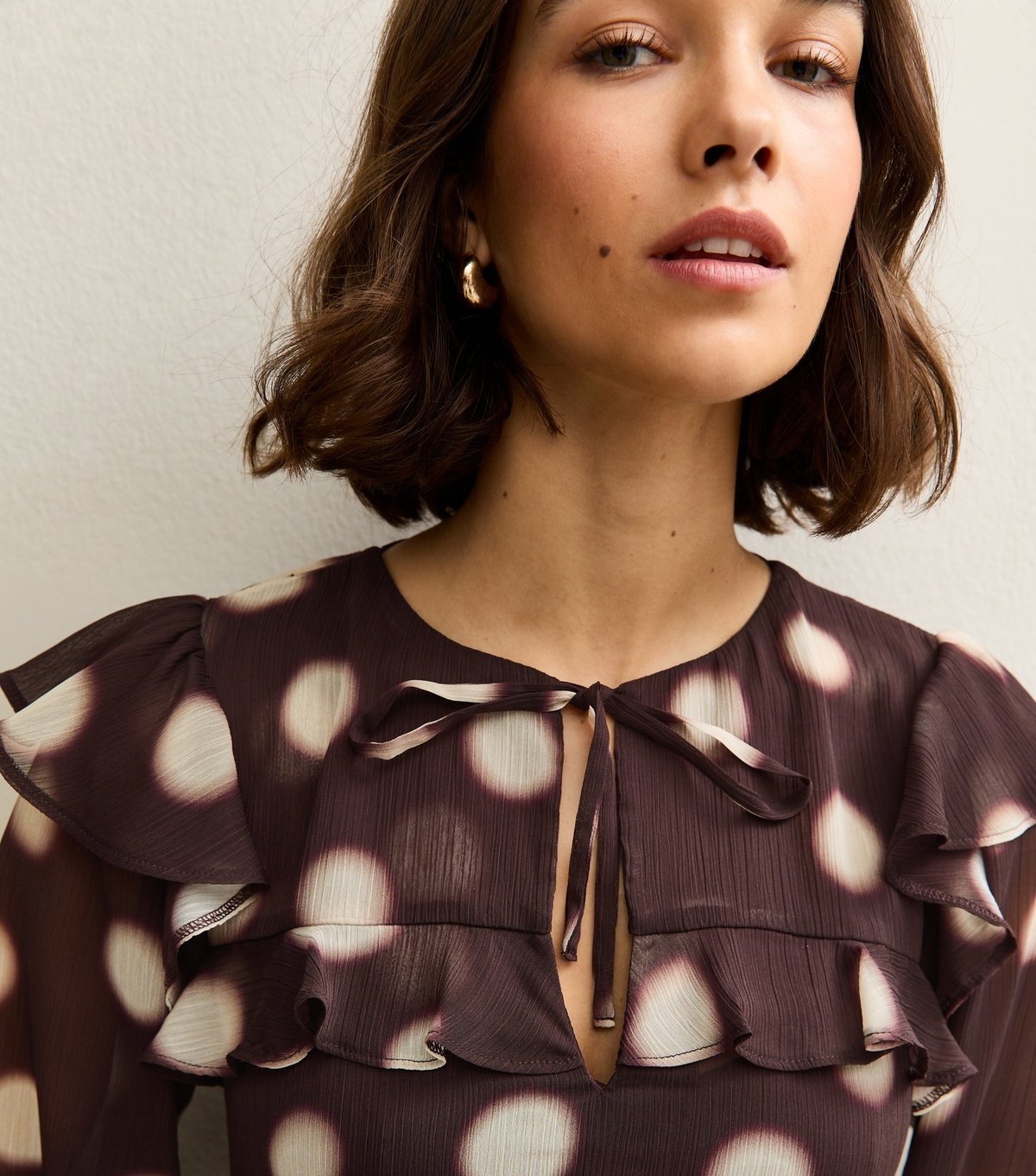 New Look Women's Brown Chiffon Blurred Polka Dot Midi Dress New Look - 3