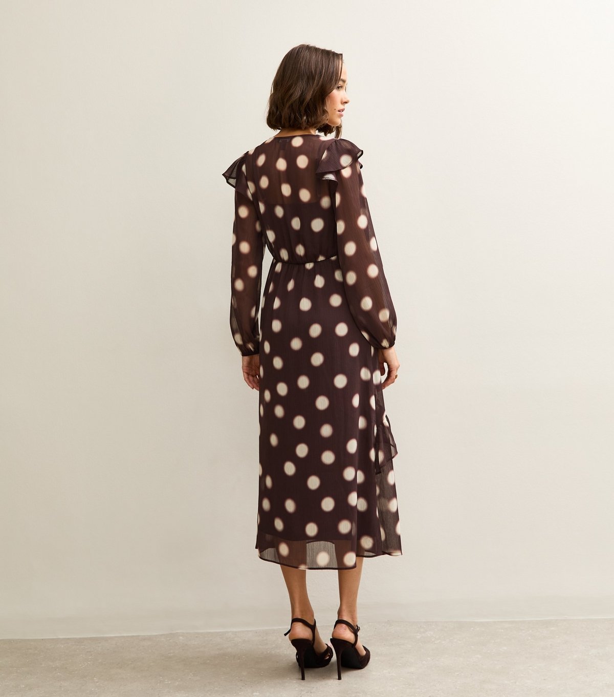 New Look Women's Brown Chiffon Blurred Polka Dot Midi Dress New Look - 4