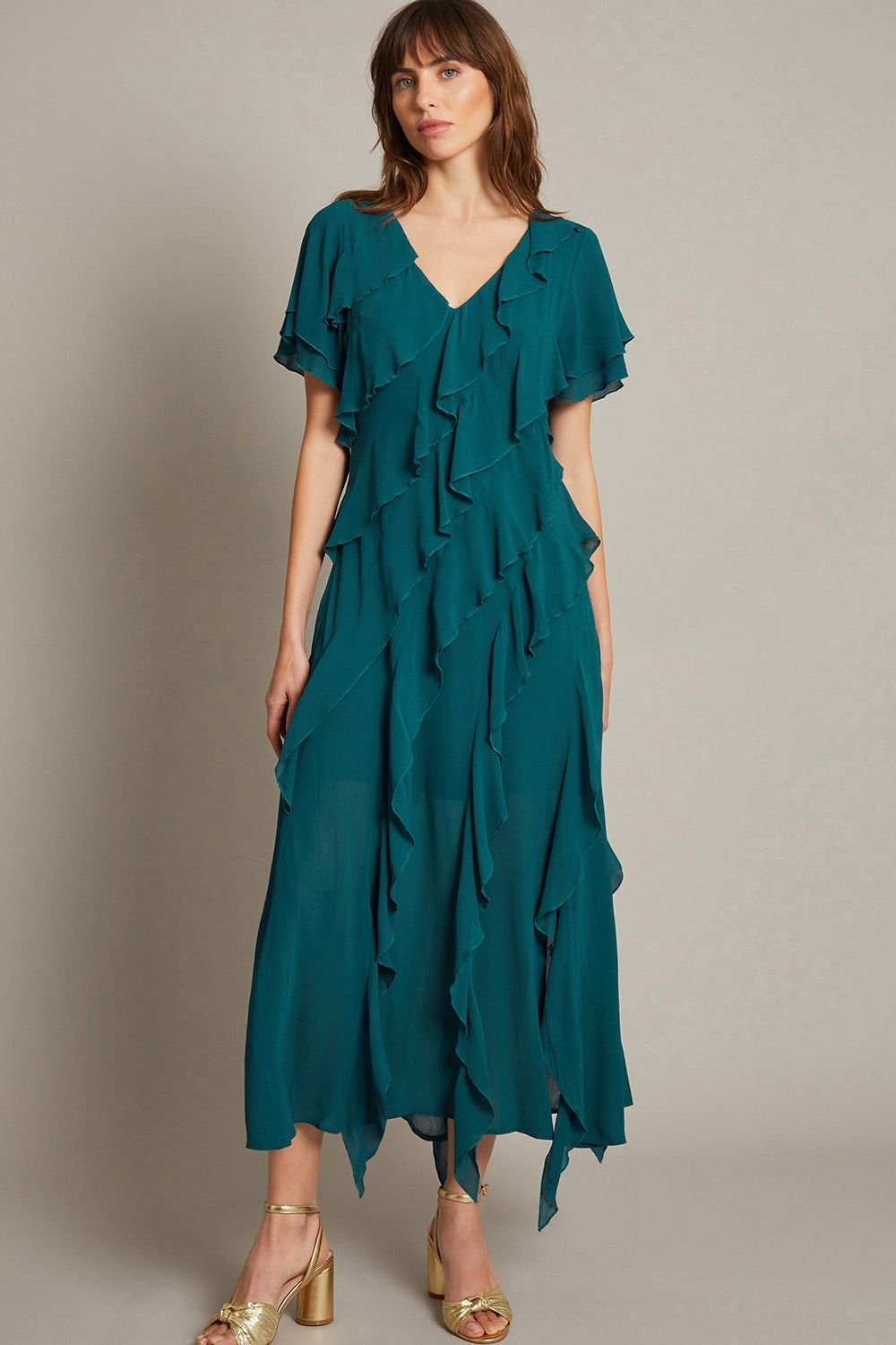 Monsoon Monsoon Women's Renata Ruffle Maxi Dress Blue in Teal - 2