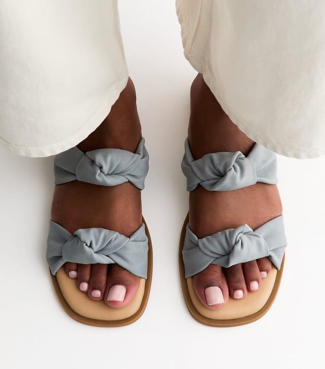 New Look Women's Blue Knotted Double Strap Flat Mules Vegan New Look - 2