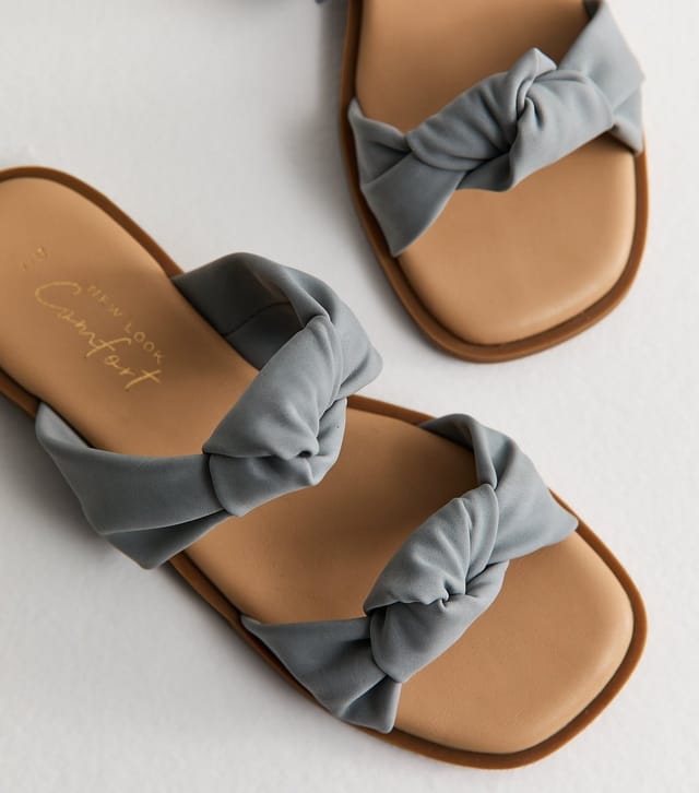 New Look Women's Blue Knotted Double Strap Flat Mules Vegan New Look - 3