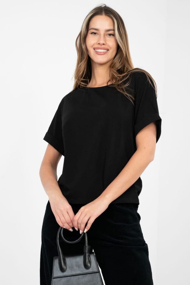 Love Lace Love Lace Women's Classic Oversized Cotton Elastane Blouse in Black - 3
