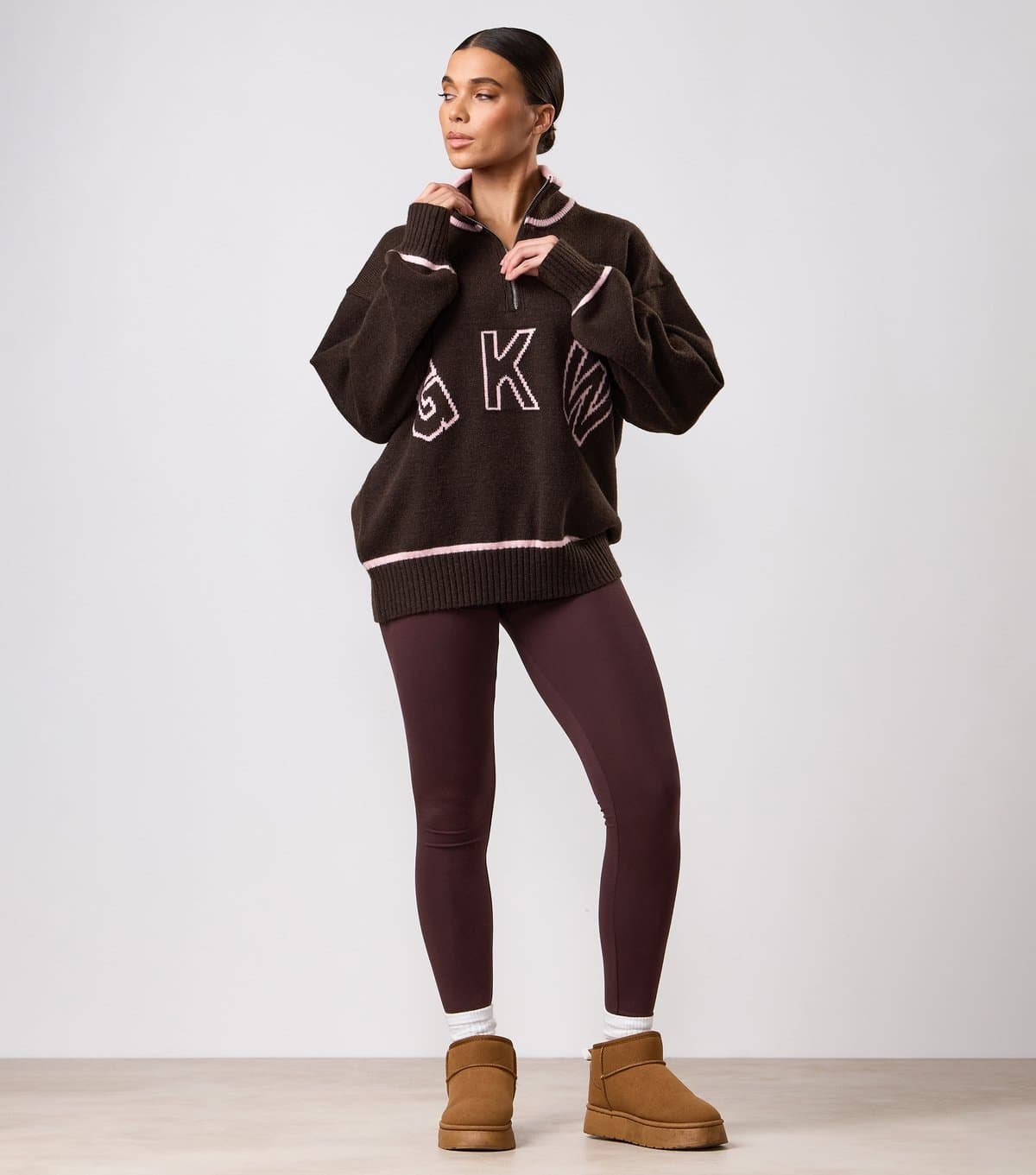 Gym King Women's Brown Knock Out Knitted Funnel Neck Jumper Gym King New Look