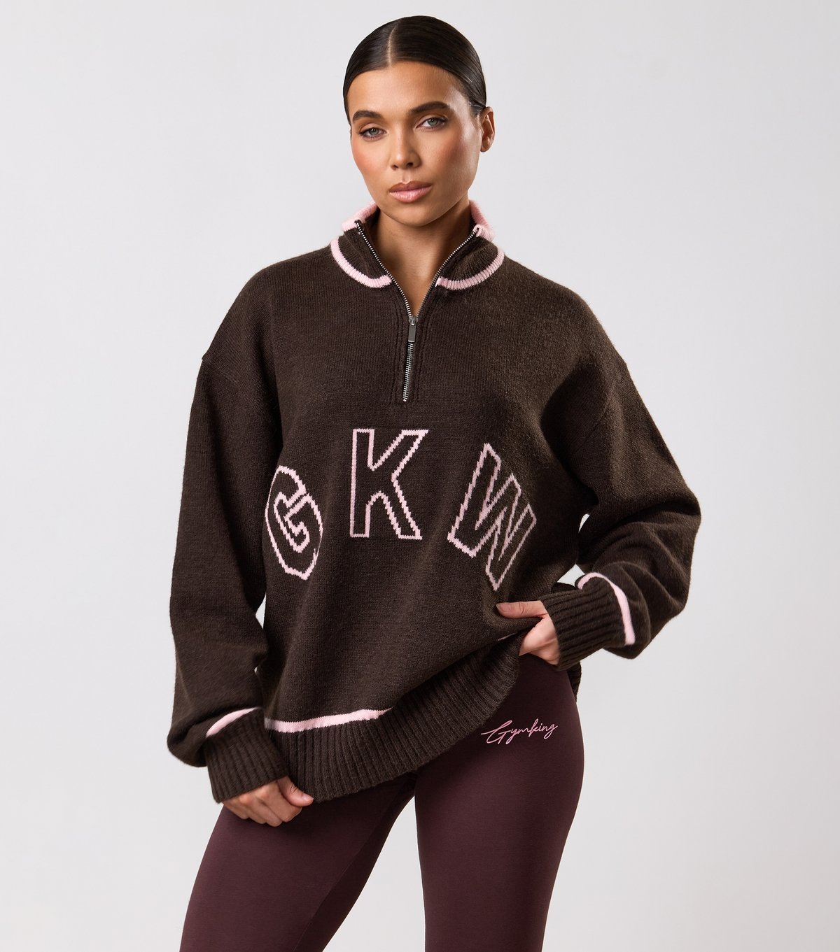 Gym King Women's Brown Knock Out Knitted Funnel Neck Jumper Gym King New Look - 2