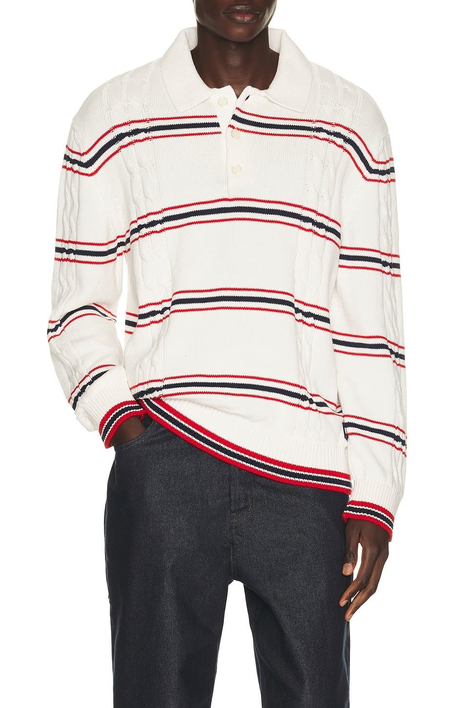 revolve Stripe Cable Knit Polo