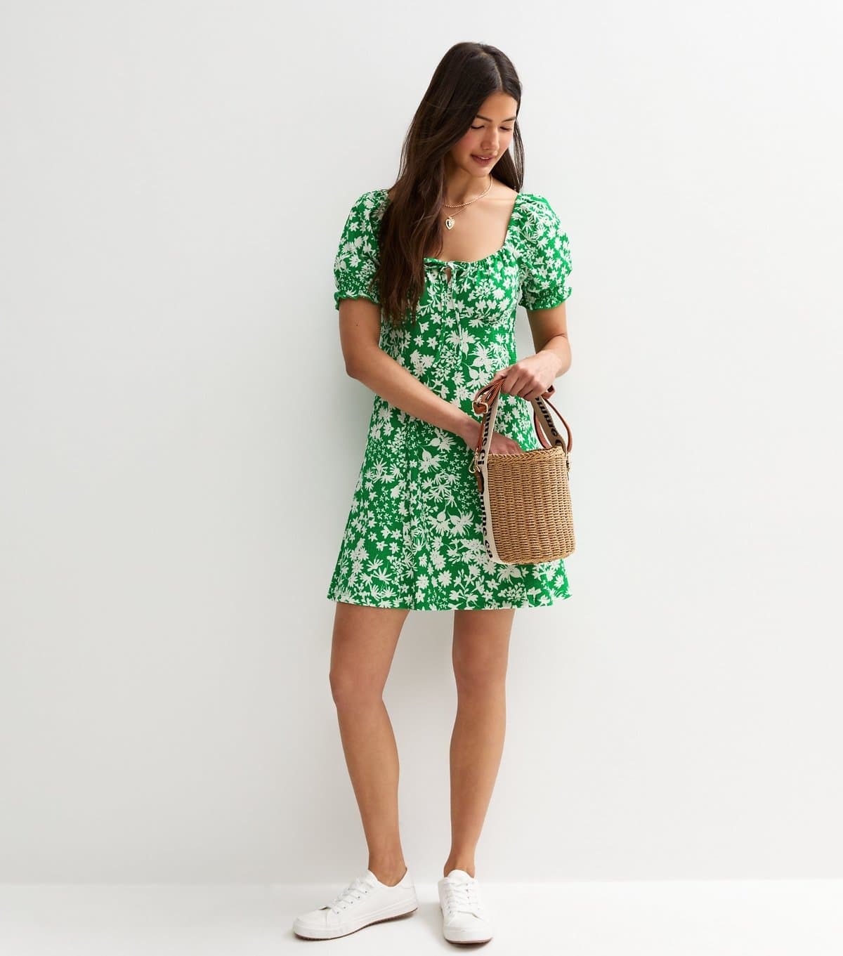 New Look Women's Green Floral Print Mini Dress New Look