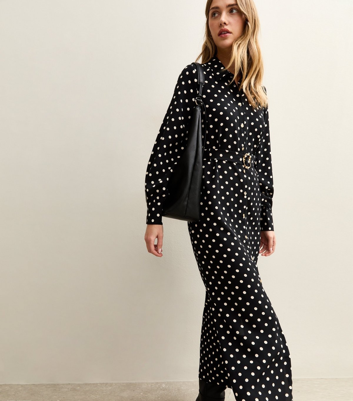 New Look Women's Black Polka Dot Buckle Shirt Midi Dress New Look - 2