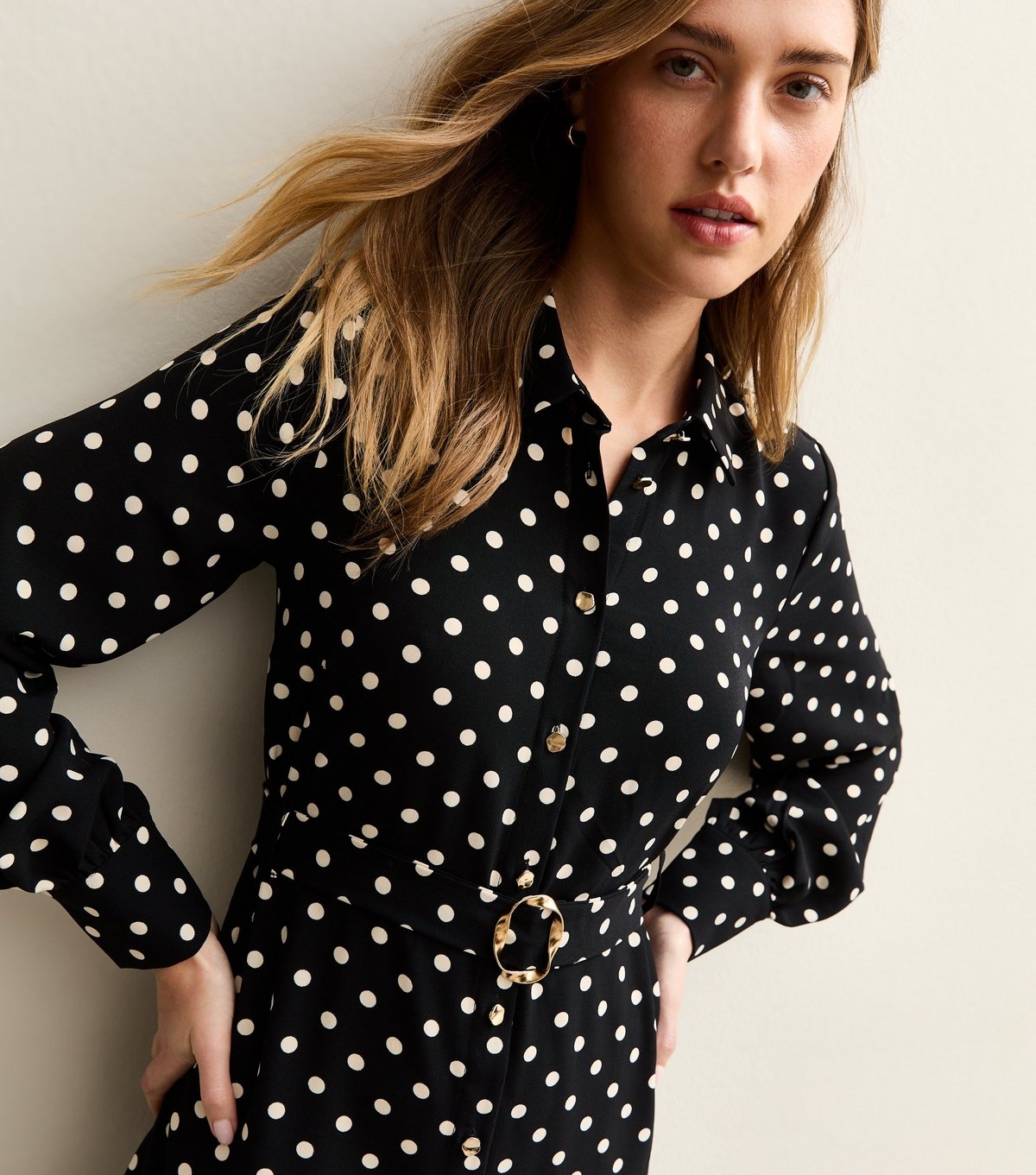New Look Women's Black Polka Dot Buckle Shirt Midi Dress New Look - 3