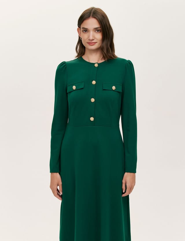Finery London Finery London Women's Petite Gilly Ponte Jersey Midi Dress in Bottle Green - 2