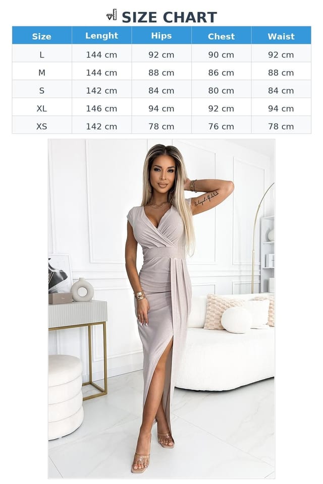 Love Lace Love Lace Women's Beige Glitter Short Sleeve Dress With Slit - 3