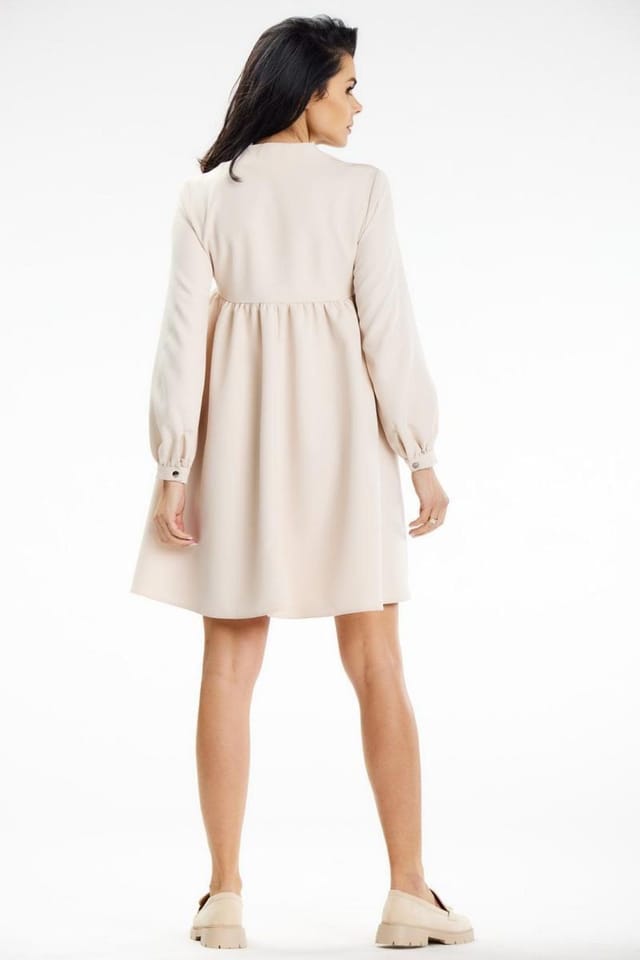 Love Lace Love Lace Women's Stand Up Collar Mini Dress Deep Neckline in Beige - 3