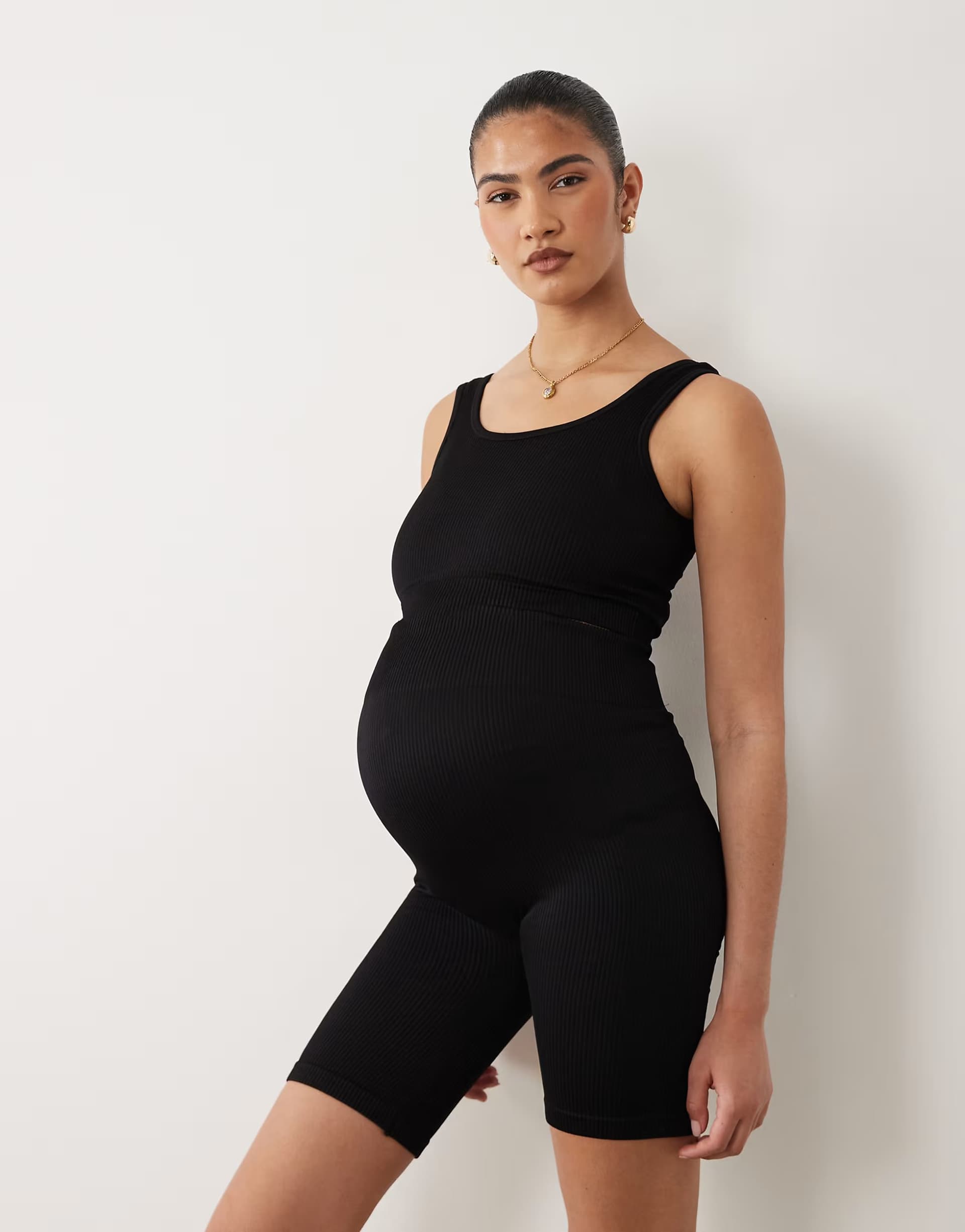 ASOS Mamalicious Maternity seamless top and short set in black