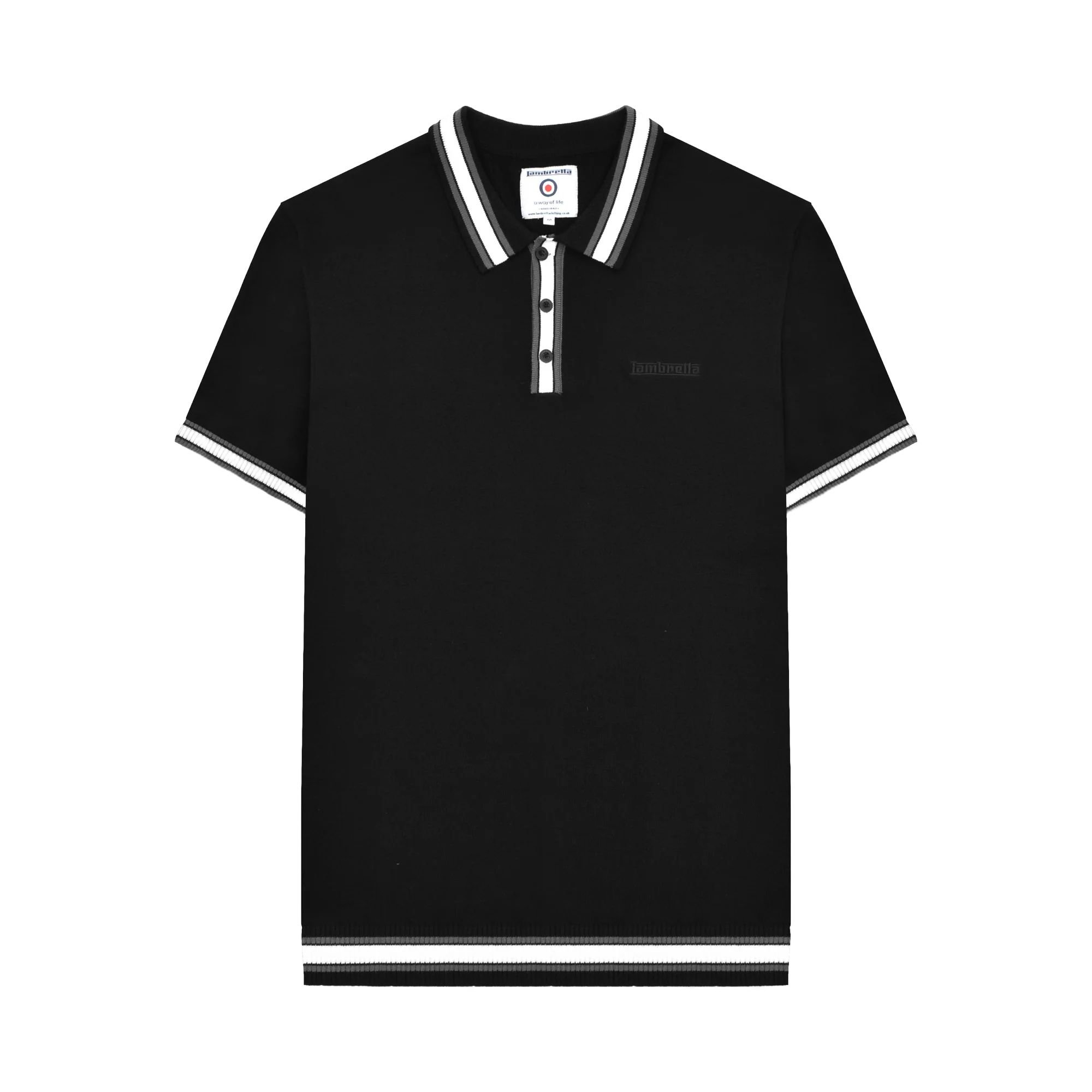 Lambretta Lambretta Men's Valero Knitted Tipped Short-Sleeved Polo Shirt in Black - 2