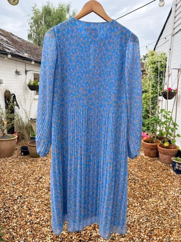 Cras Cras Copenhagen Melinda Blue Floral Pleated Midi Dress Balloon Sleeve EU 34