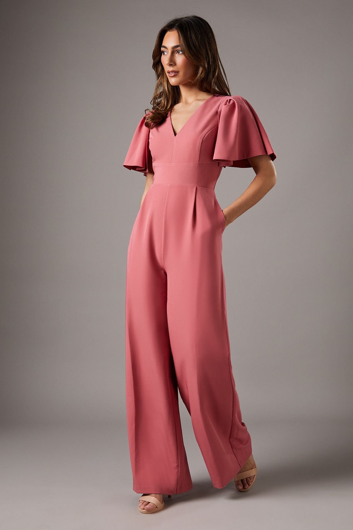 Coast Coast Women's Flutter Sleeve Plunge Jumpsuit in Rose - 2