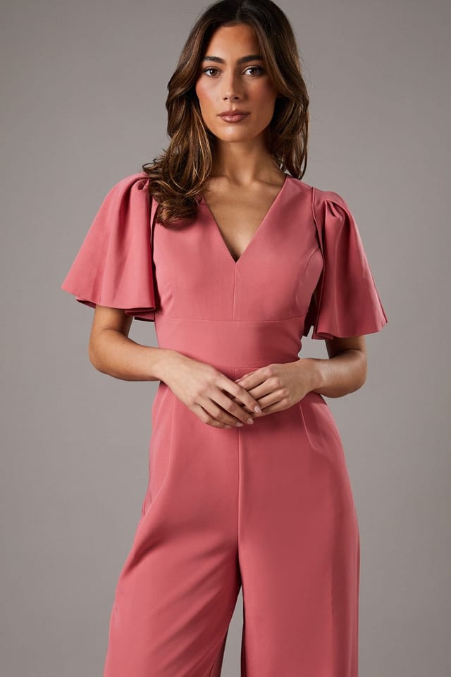 Coast Coast Women's Flutter Sleeve Plunge Jumpsuit in Rose - 2