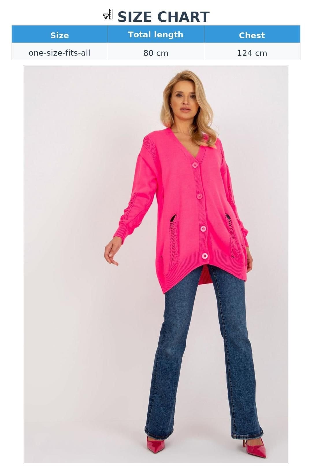 Love Lace Love Lace Women's Heart Neck Button Down Cardigan with Holes in Pink - 4