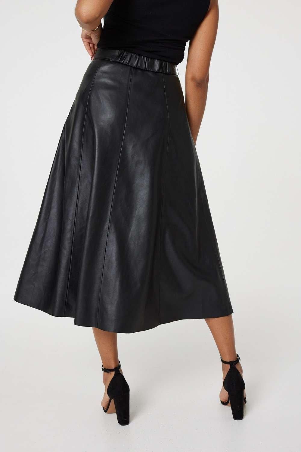 Izabel London Izabel London Women's Faux Leather Belted Midi Skirt in Black - 3