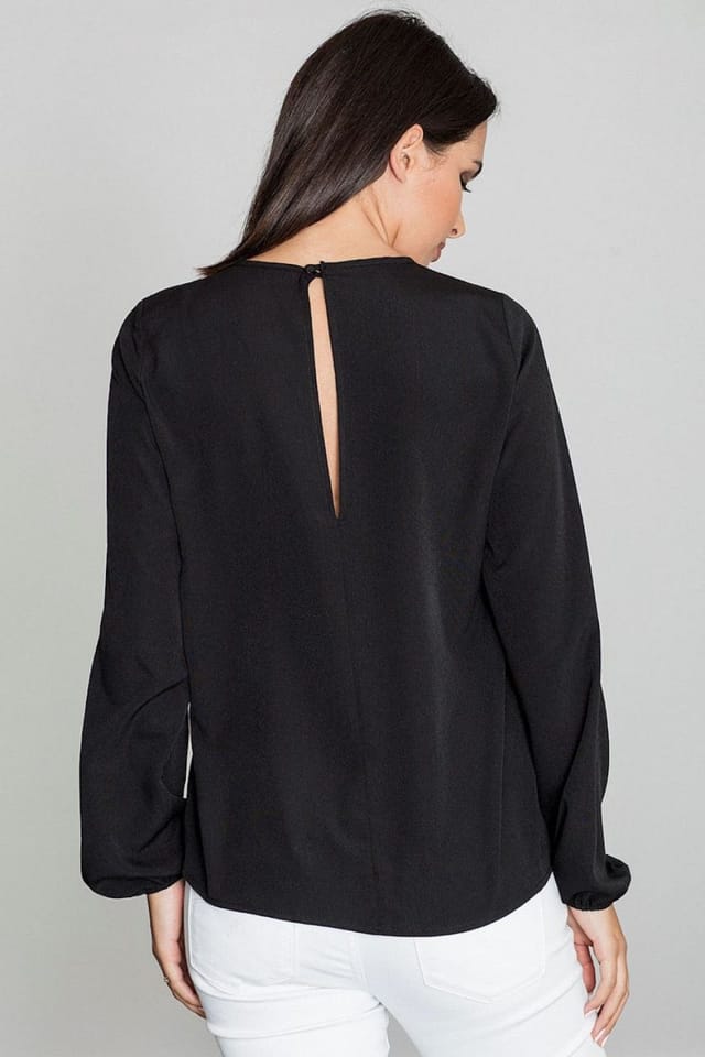 Love Lace Love Lace Women's Blouse With Pattern Neckline & Back Slit in Black - 2