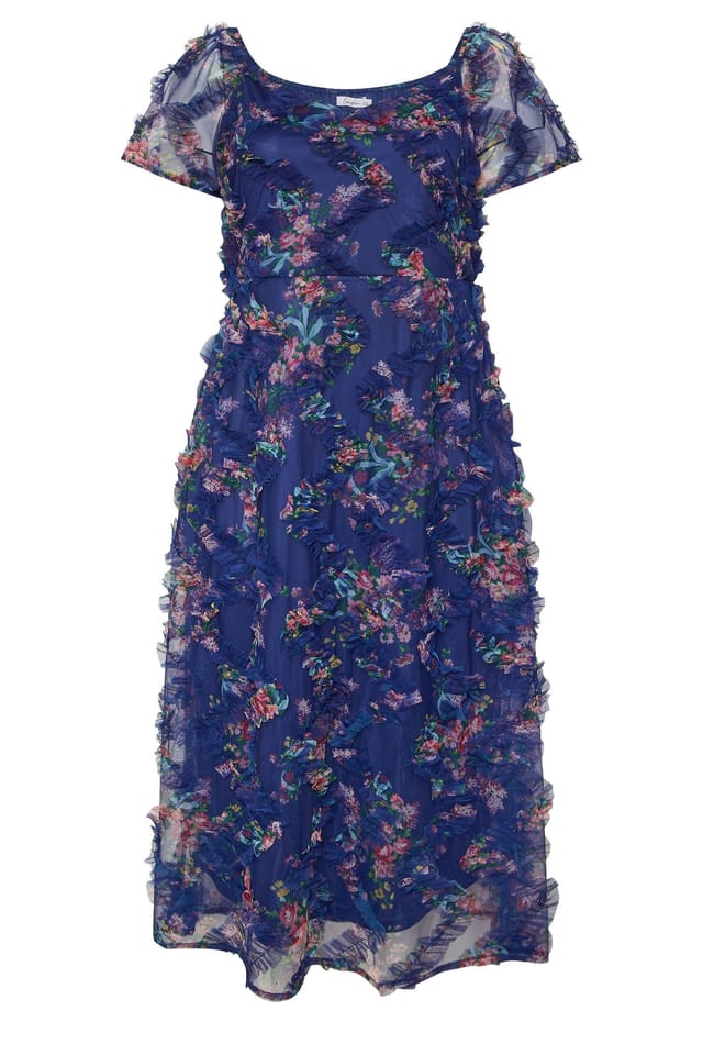 Yours Yours Women's Floral Ruffle Maxi Dress in Mid Navy - 2