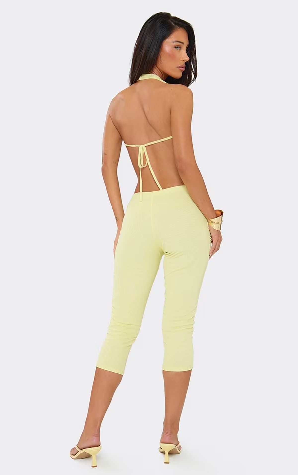 EGO Trim Detail Capri Trousers In Lemon, Women's Size UK 6