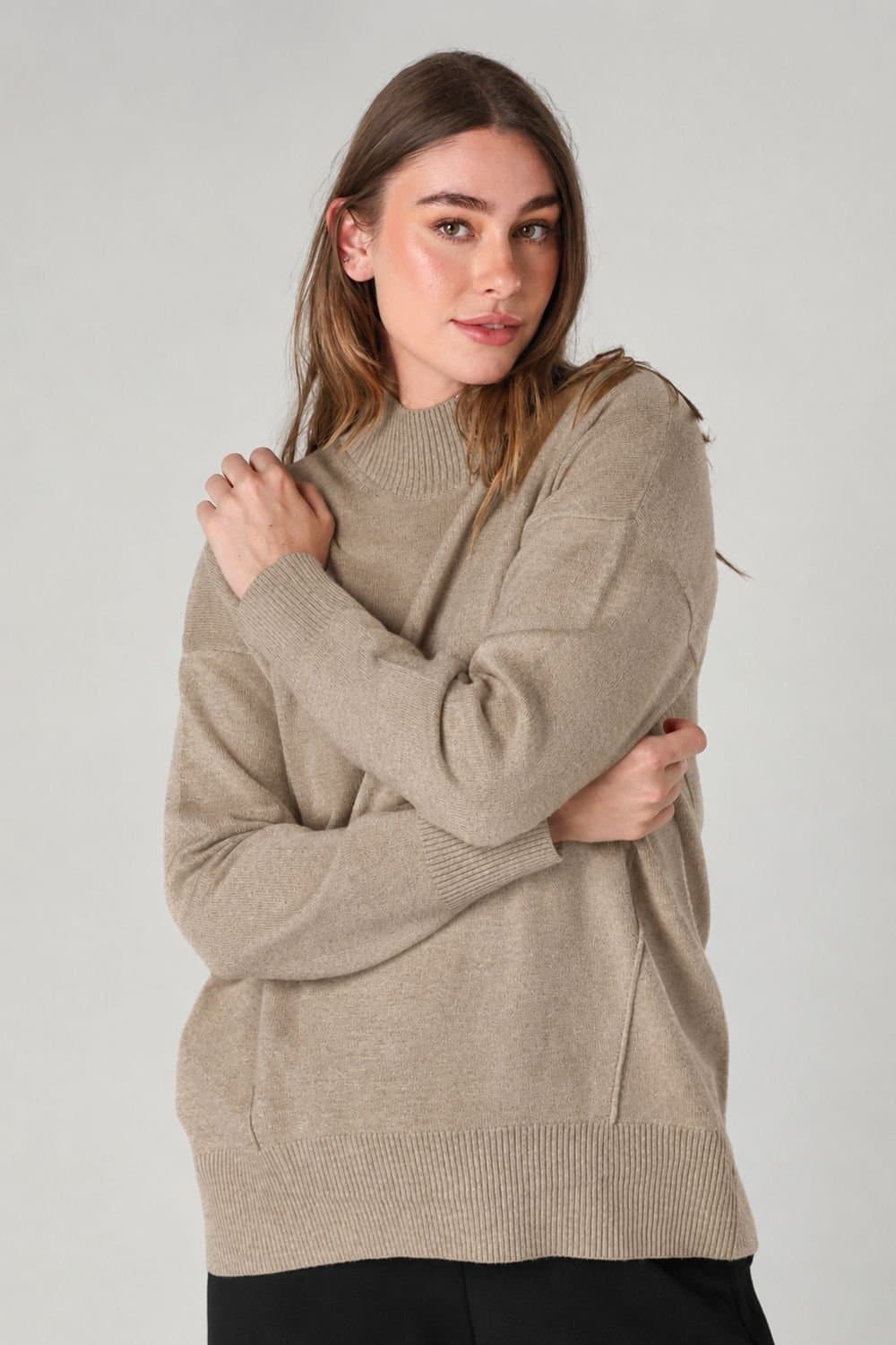 French Connection French Connection Women's Cosy Soft Touch High Neck Seam Jumper in Camel