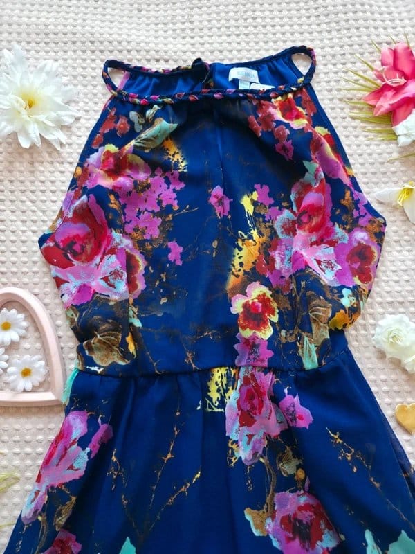 Blue Vanilla 🌸Blue Vanilla Floral Chiffon Maxi Dress Navy Pink Fully Lined UK 18 XXL🌸 - 1