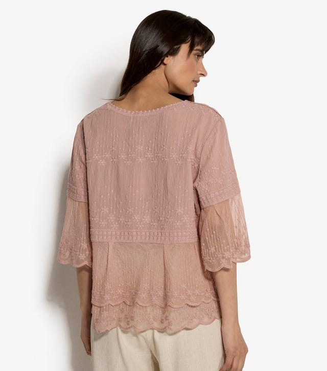 Apricot Women's Light Pink Floral Embroidered Tiered Blouse Apricot New Look - 3