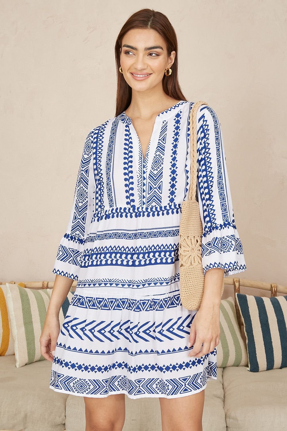 Yumi Yumi Women's Blue Geo Stripe Print Beach Tunic - 2