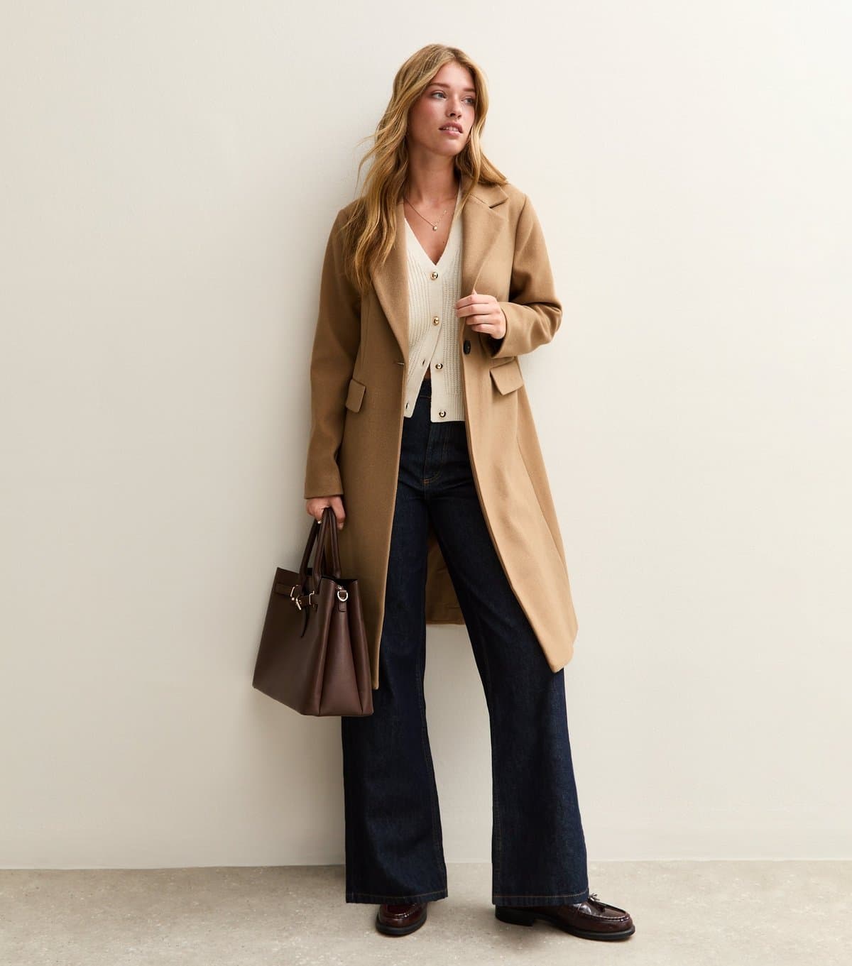 New Look Women's Camel Single Button Lined Coat New Look