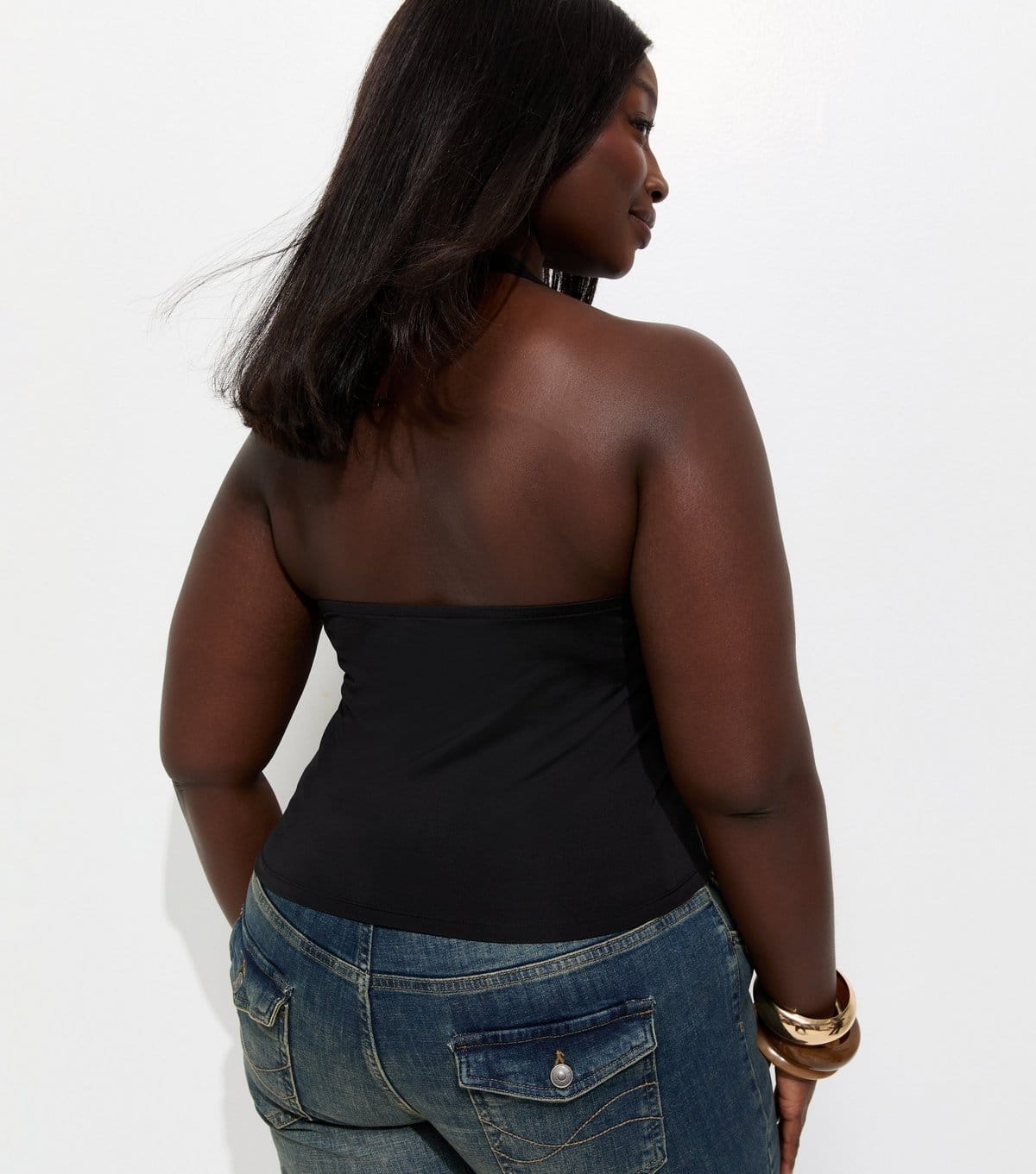New Look Women's Plus Size Black Jersey Halter Neck Vest Top Curves New Look - 4