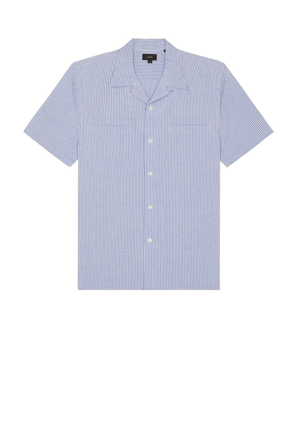Revolve Playa Blue Striped Short Sleeve Shirt
