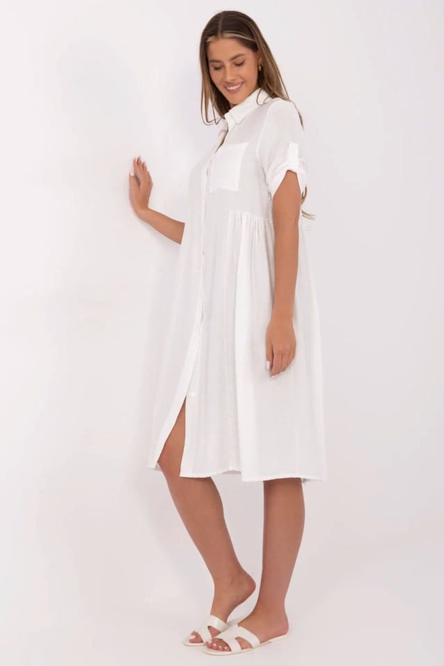Love Lace Love Lace Women's Viscose Nylon Flared Midi Shirt Dress in White - 2