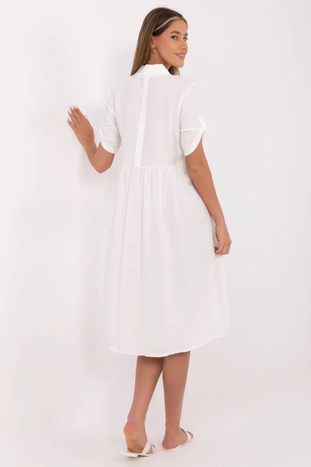 Love Lace Love Lace Women's Viscose Nylon Flared Midi Shirt Dress in White - 3