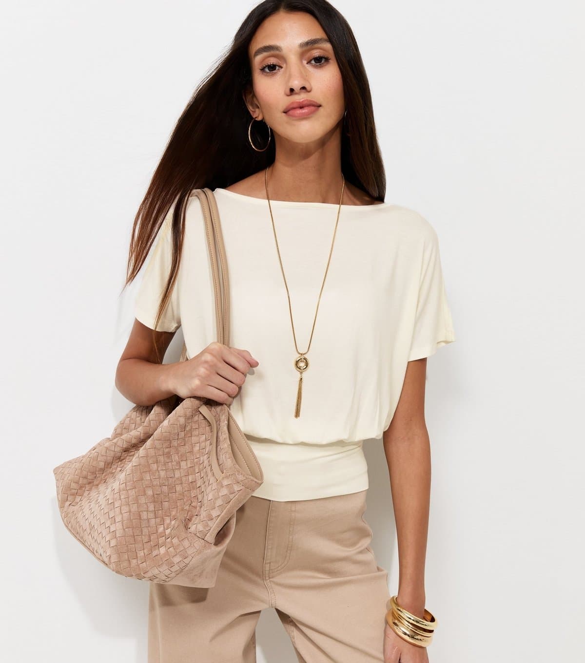 New Look Women's Off White Jersey Draped Wide Waistband Top New Look