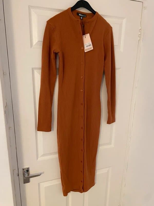 Missguided Missguided size 4 burnt orange rust button up rip long sleeve midi maxi Bodycon dress
