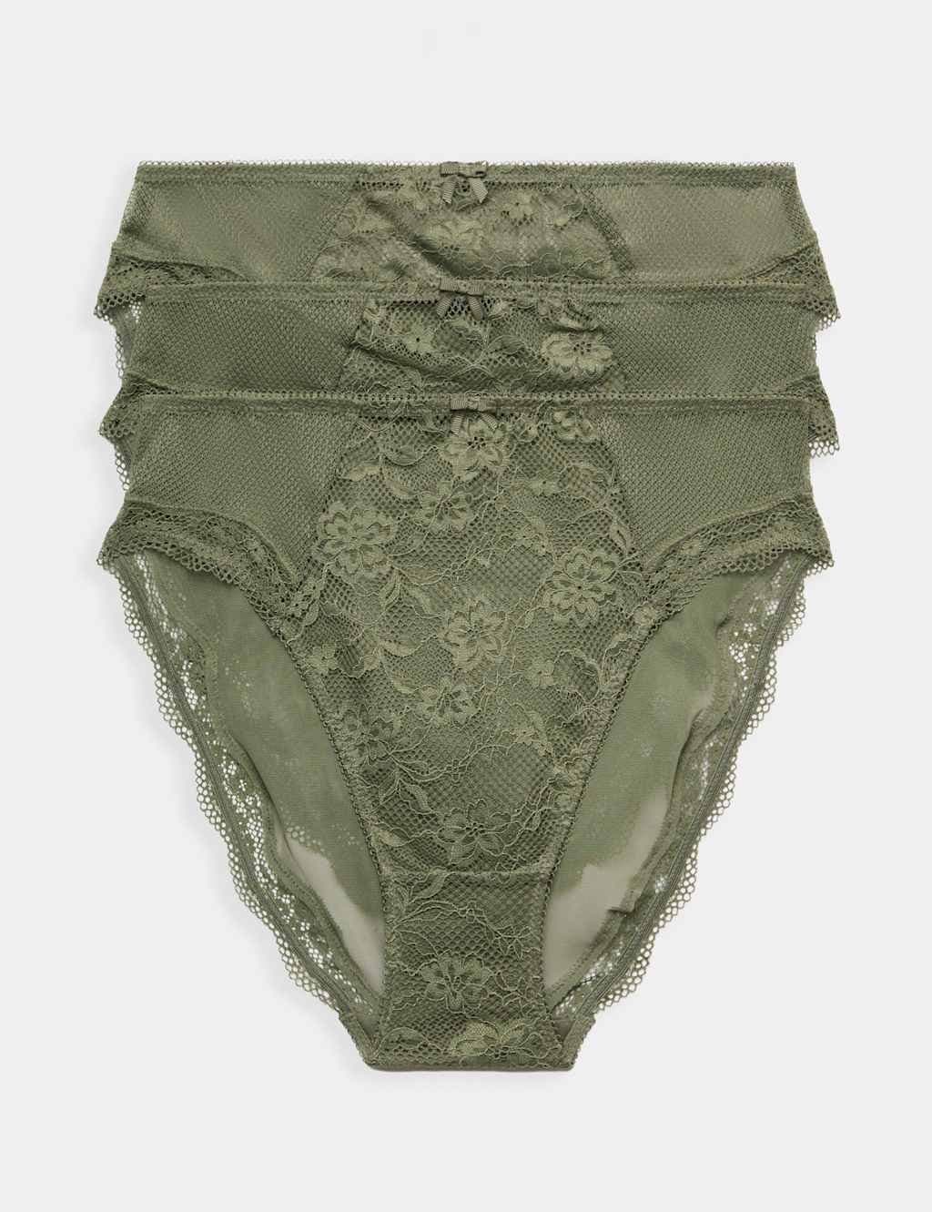 Marks & Spencer M&S 3pk Jasmine Lace High Waisted High Leg Knickers Khaki