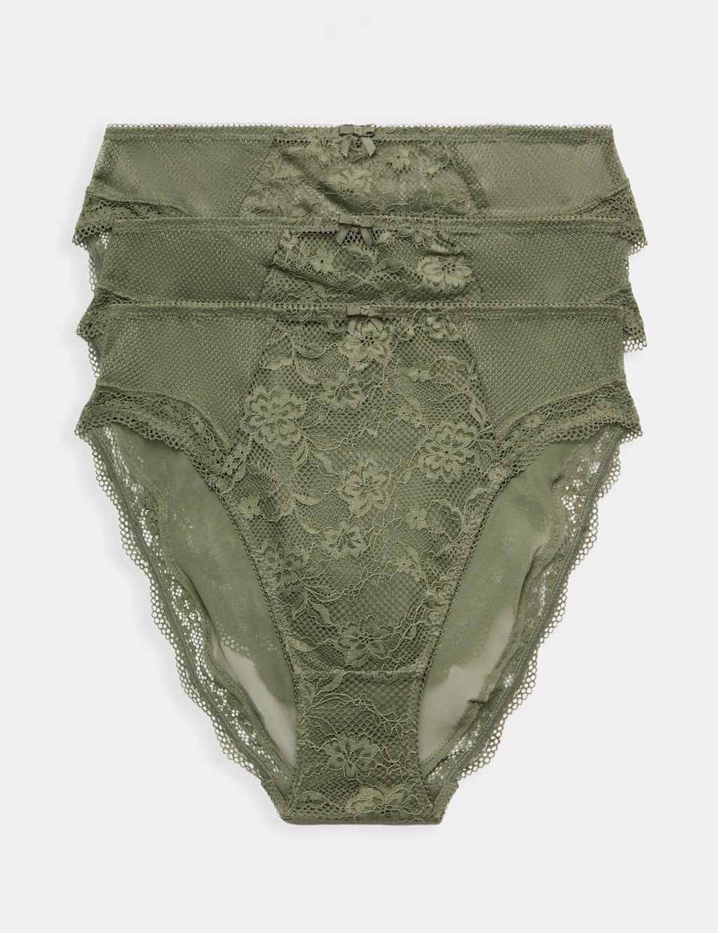 M&S Khaki Lace High-Waisted Knickers 3-Pack