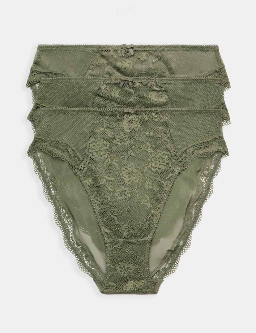 Marks & Spencer M&S 3pk Jasmine Lace High Waisted High Leg Knickers Khaki - 1