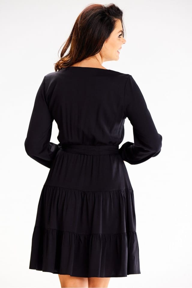 Love Lace Love Lace Women's Long Sleeve Ruffle Waist Tie Day Dress in Black - 3