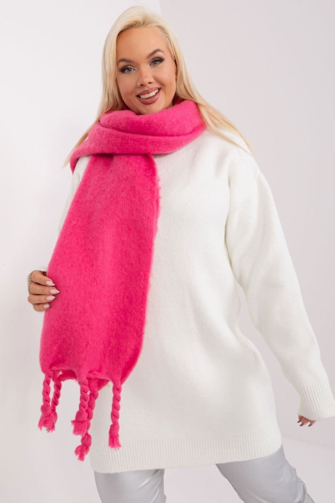 Love Lace Love Lace Pink Polyester Long Scarf with Tassels