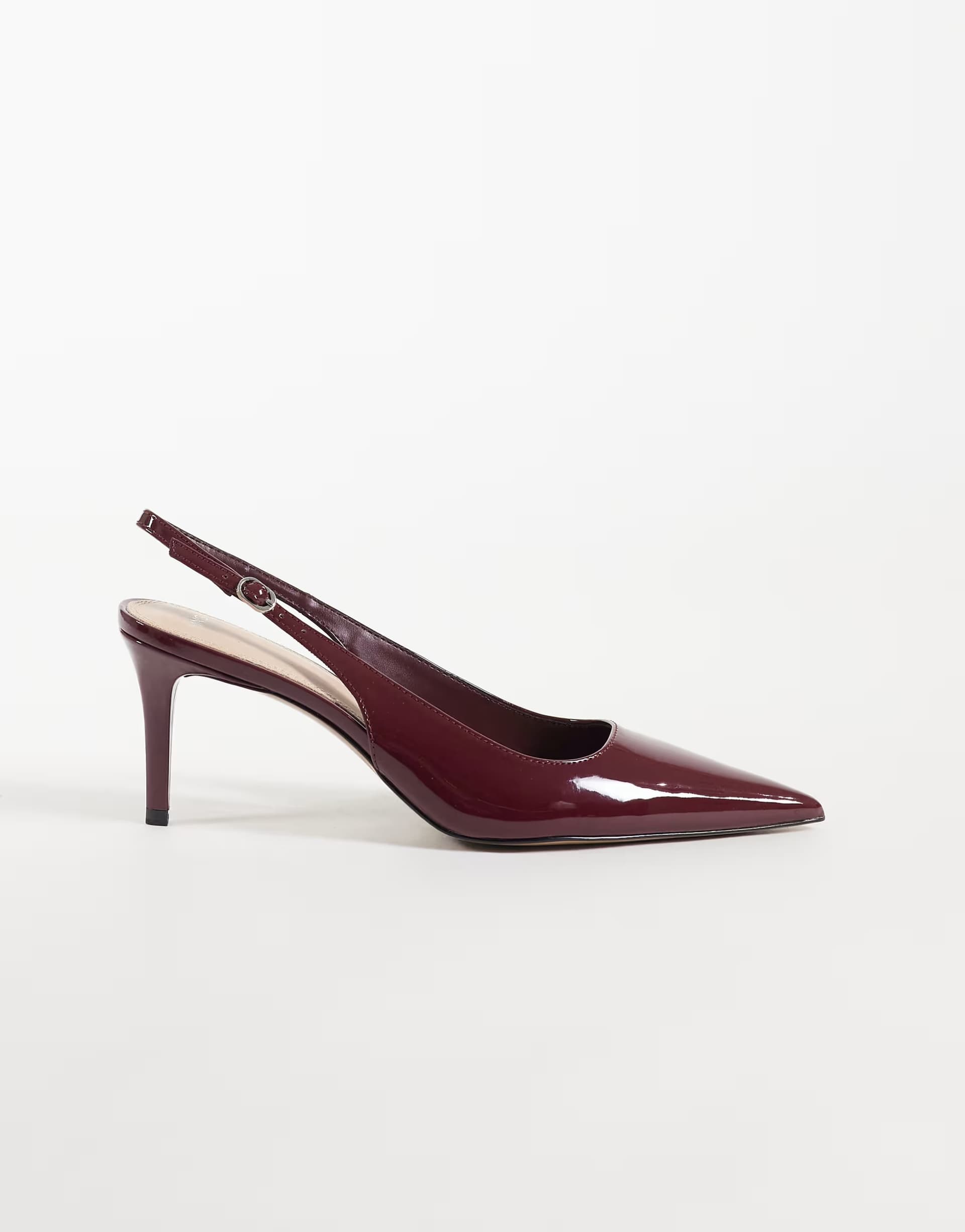 ASOS Mango faux leather heeled slingback in burgundy