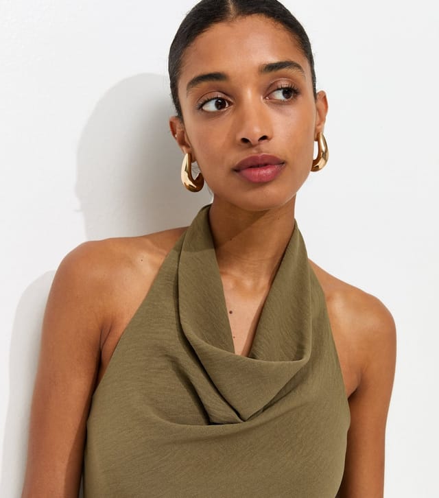 New Look Women's Dark Khaki Cowl Halter Neck Top New Look - 2