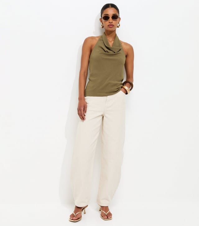 New Look Women's Dark Khaki Cowl Halter Neck Top New Look - 3