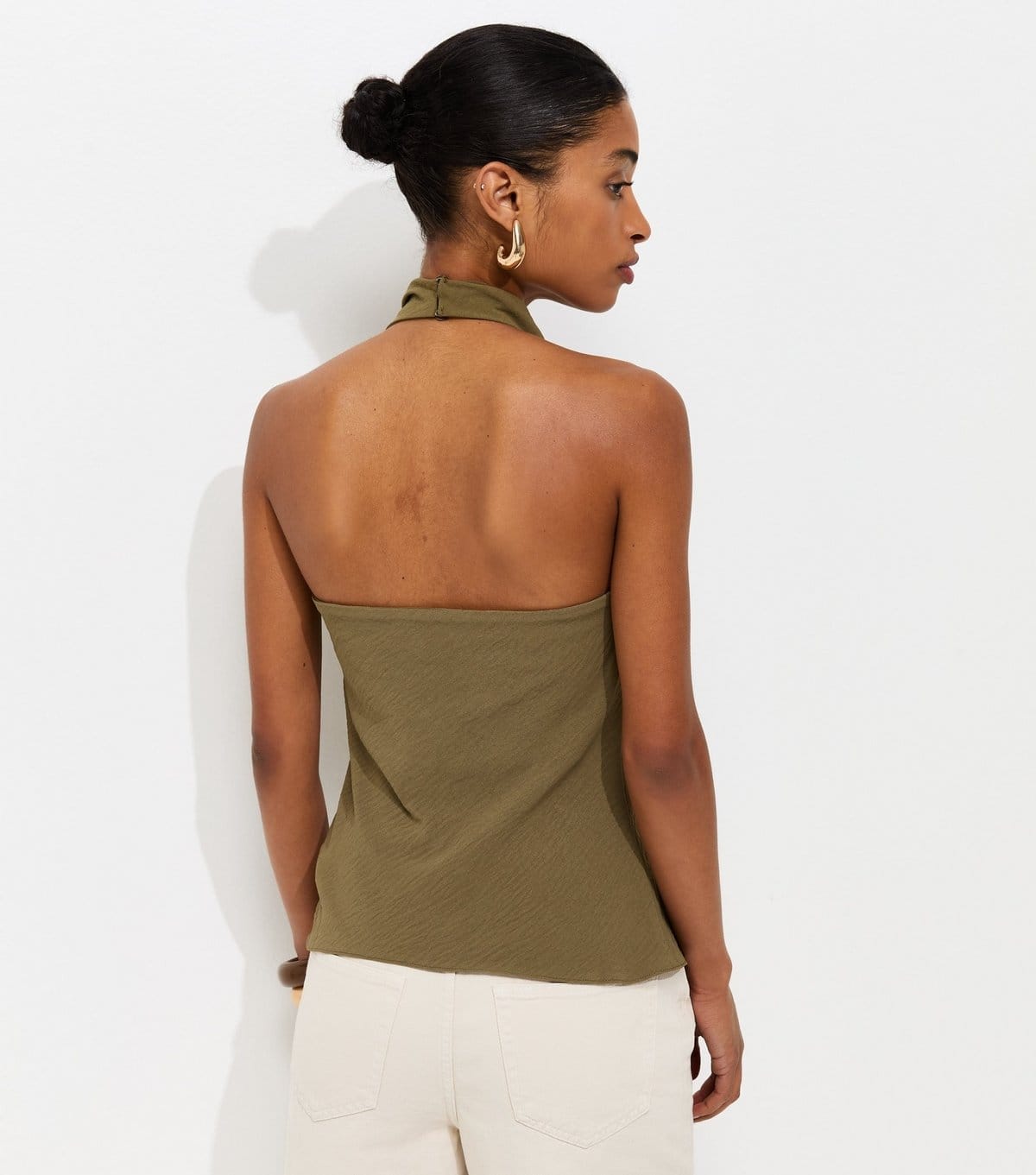 New Look Women's Dark Khaki Cowl Halter Neck Top New Look - 4