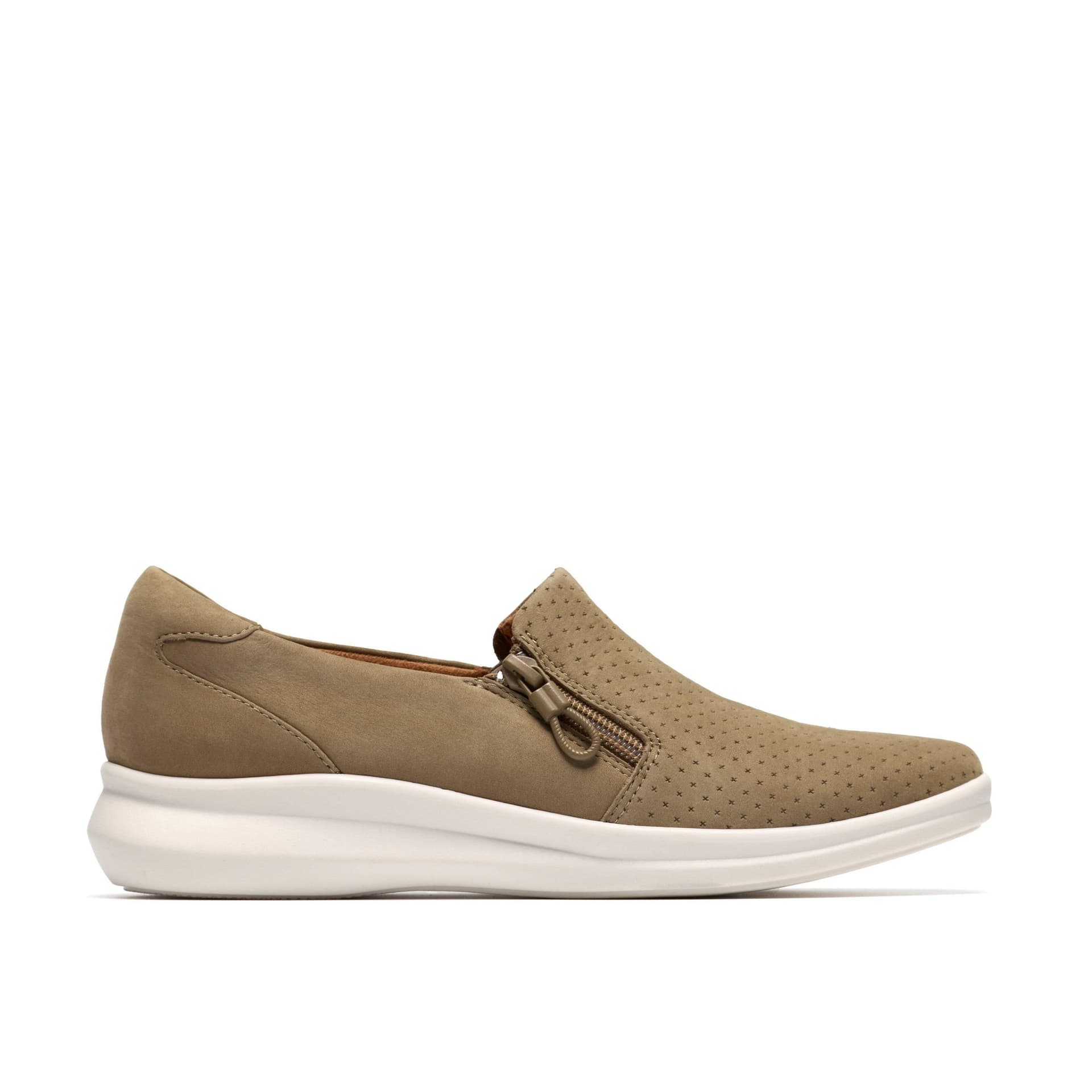Clarks Clarks Women's Lynell Sky Stone Nubuck Slip Ons in Beige